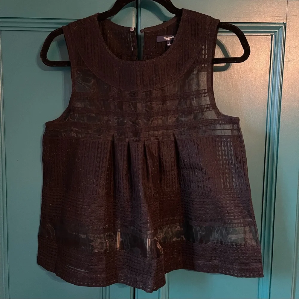Madewell Sheer Embroidered Swing Tank Top Blouse Sz Small